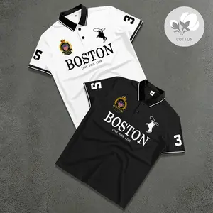 Men's summer Boston print polo shirts, 2-pack, made of slightly stretchy cotton for comfort, regular fit, men's short-sleeved golf shirts, suitable for outdoor leisure, vacations, and daily commutes, an ideal gift for husbands or boyfriends.