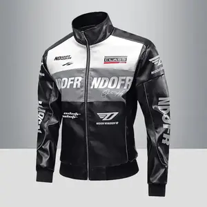 Men’s American street racing–style printed PU leather zip-up jacket with a stand collar, suitable for spring and autumn; motorcycle brand jacket; black long-sleeve jacket GARMENTARY
