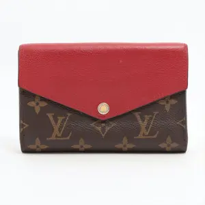 Pre-owned Louis Vuitton Leather and Coated Canvas Small Leather Goods Pallas Compact Wallet Monogram Canvas Cherry Leather Full Set Piece