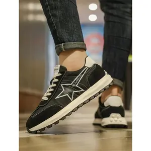 Men's Colorblock Letter & Star Pattern Lace Up Skate Shoes, Casual Comfortable Sports Running Shoes, Trendy All-match Sneakers for Daily Wear, Trainer,  Gym Shoes