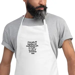 Men's Embroidered Apron with Adjustable Neck Loop and Two Front Pockets, 70% Polyester and 30% Cotton, Size 20" × 30" Accessory for Cooking
