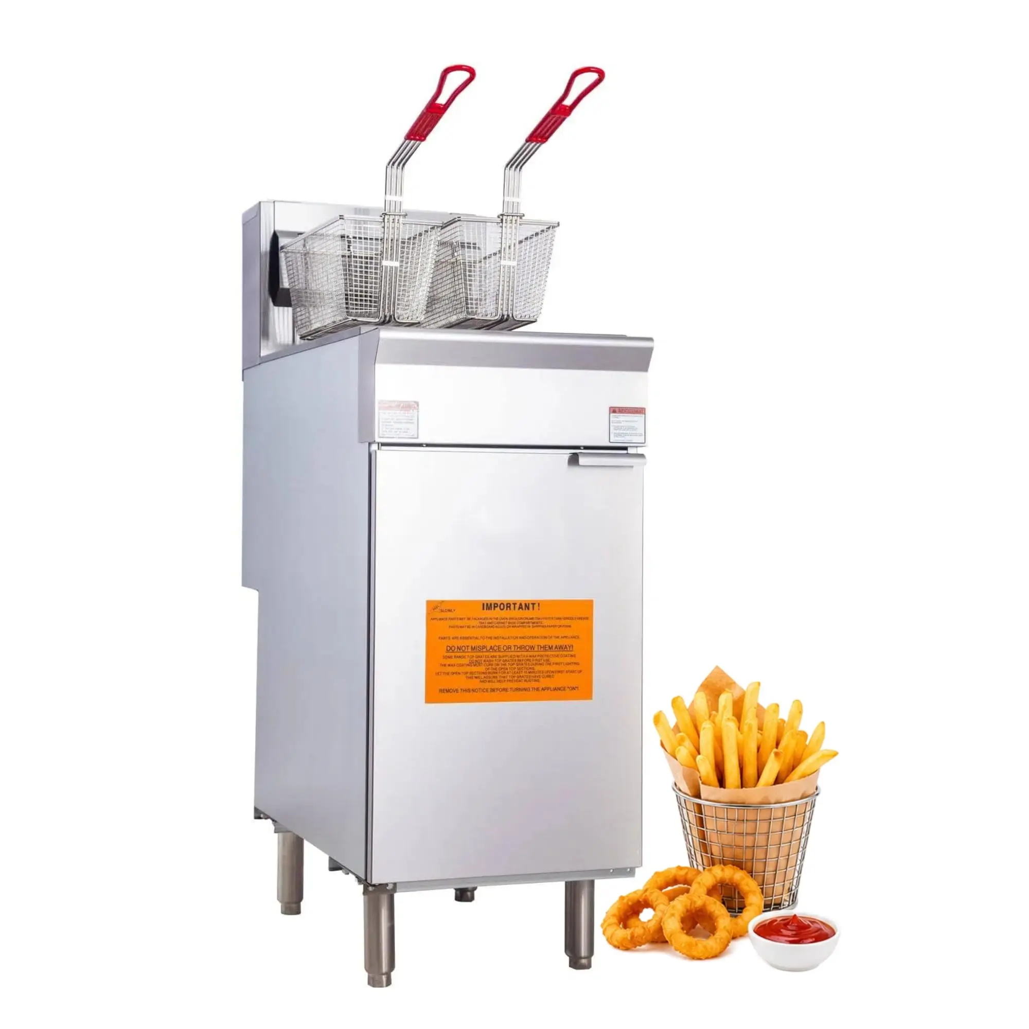 HAKKA Commercial Stainless Steel Natural Gas Deep Fryer for Restaurants & Food Trucks - 40-50 lb Capacity, 3 Burners, 90000 BTU, ETL Listed, Adjustable, Stainless Steel Pot, Kitchen Appliances Deep Fryer Pot
