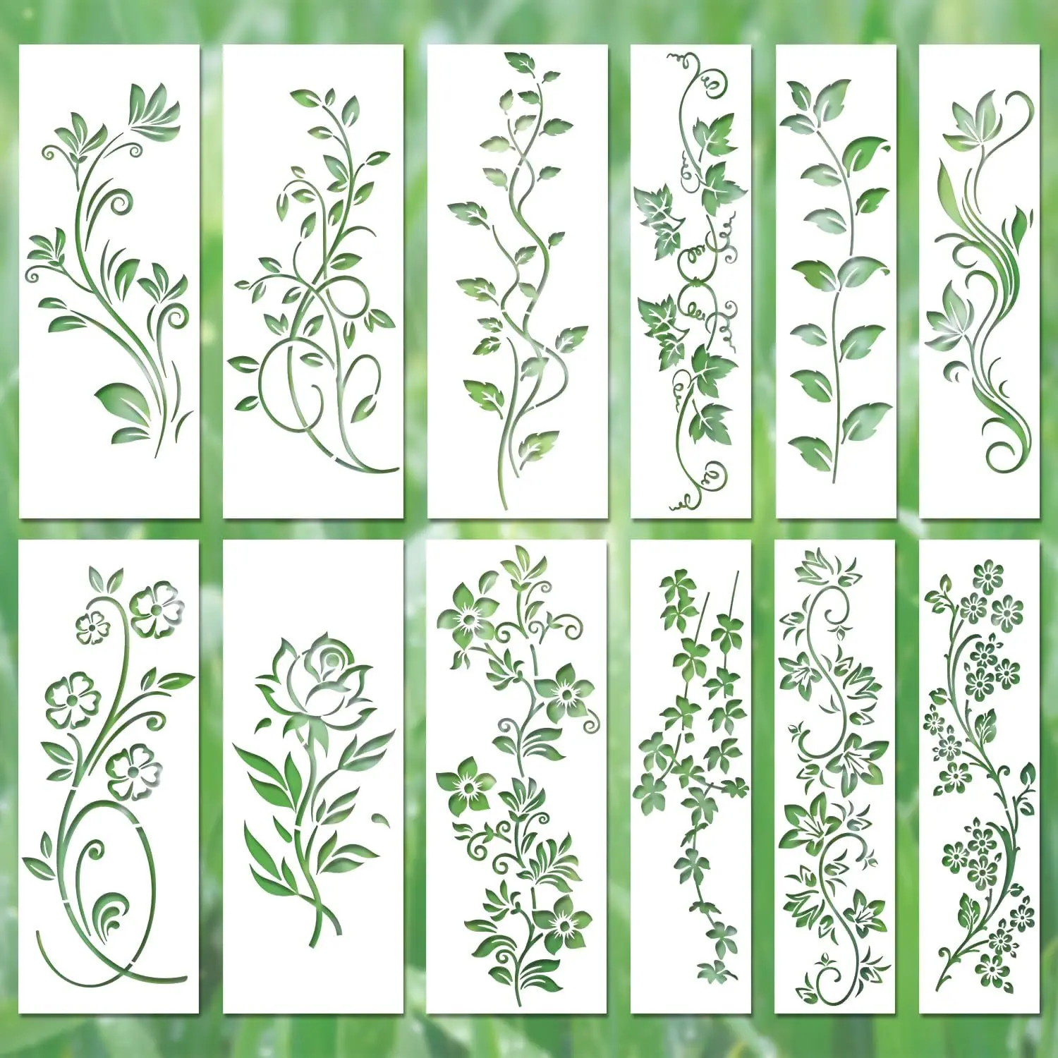 12pcs Reusable Vine Leaf Stencils - Smooth, Comfortable, Modern DIY Decal Film, Easy-to-Clean Drawing Templates for Scrapbooking, Wall Painting DIY Kit
