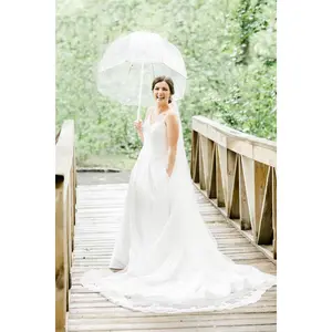 Cathedral Veil with Floral French Lace Trim, White/ Off White/ Ivory Lace Wedding Veil