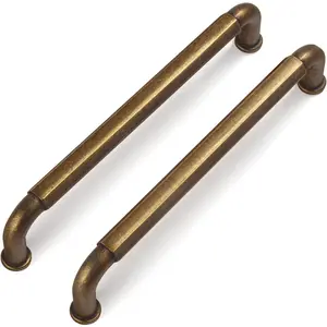 6 Pack 5 Inch (128mm) Hole Center Cabinet Pulls Antique Brass Zinc Alloy Drawer Pulls Drawer Handles 5.5 Inch Length 2201-GT-128