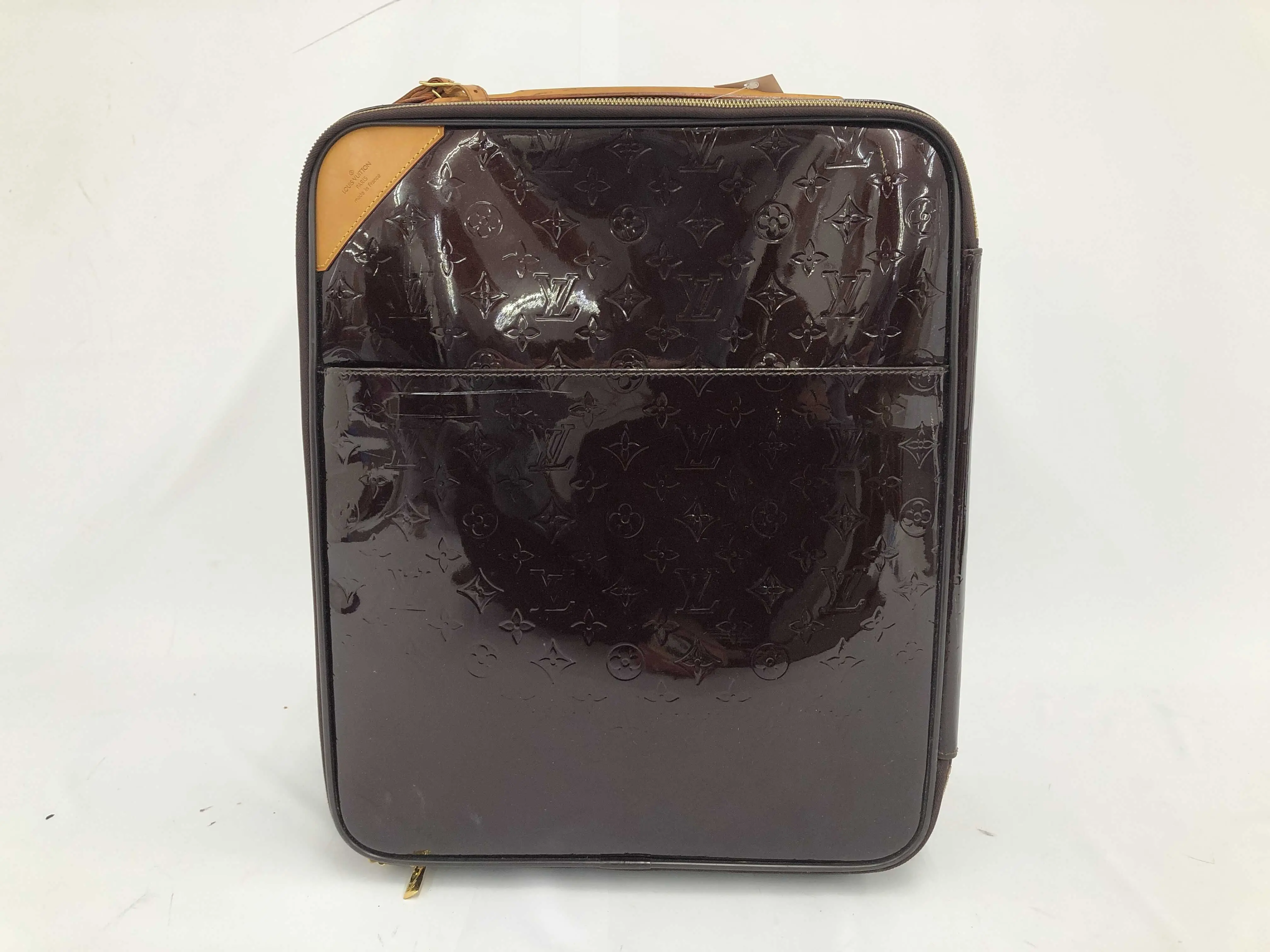 Pre-owned Louis Vuitton Patent Leather and Leather Luggage Patent Leather Monogram Pegase 45 Carryon Roller Suitcase