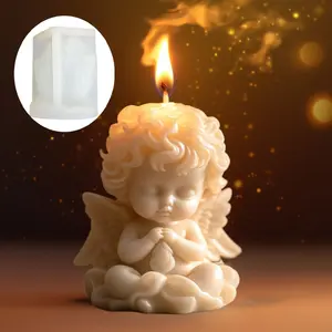 Praying Angel Embossed Candle Silicone Mold, Heart-Shaped Angel Boy Light God Son Candle Mould, Resin Clay Concrete Craft Supplies, Candle Soap Making