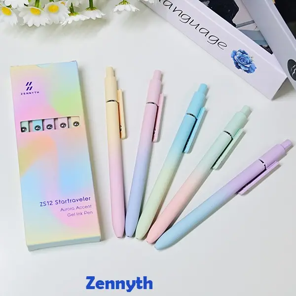 5PCS Press-Type Pens - Rainbow Design, Carbon Ink, Quick-Dry, Compact, Spectrum Highlighting, Smudge-Proof, Minimalist Office Accessories, Neat and Clean Writing, Ideal for Bible Journaling, Back to School Haul, Girly Stationery, Thoughtful Gift