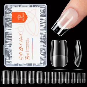 Short Square Nail Tips, Pre-shaped Gel x Nail Tips Full Cover Fake Nails Acrylic Nail Tips Nail Extension Press on Nails Gel x Nail Kit 216PCS 12Sizes