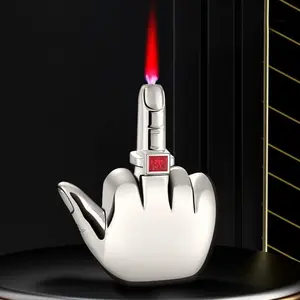 Funny Middle Finger Torch Lighter with Fuk You Voice Windproof Jet Flame, Copper, Refillable Butane Lighter, Ideal for Smoking Accessories Sliver