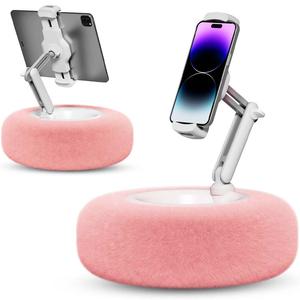 multipurpose detachable smartphone mount for bed, portable 360° adjustable cellphone stand, smartphone & tablet stand mount with storage bowl, desk mount, phone accessories for home office, pink