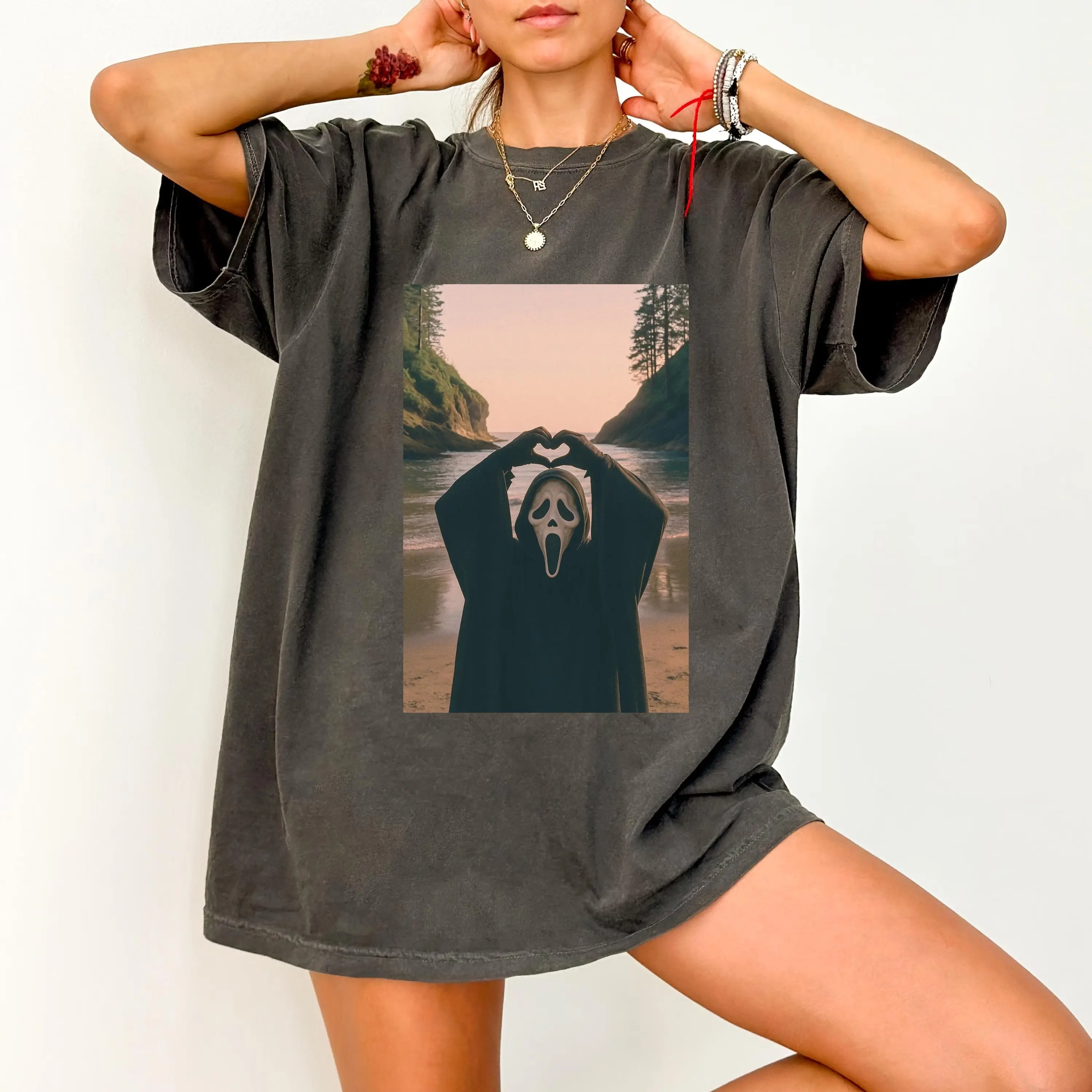 Funny Ghostface Valentine Shirt, Scream Movie Heart Hands T Shirt, Cute Horror Lover Gift, Ironic Slasher Love Tee