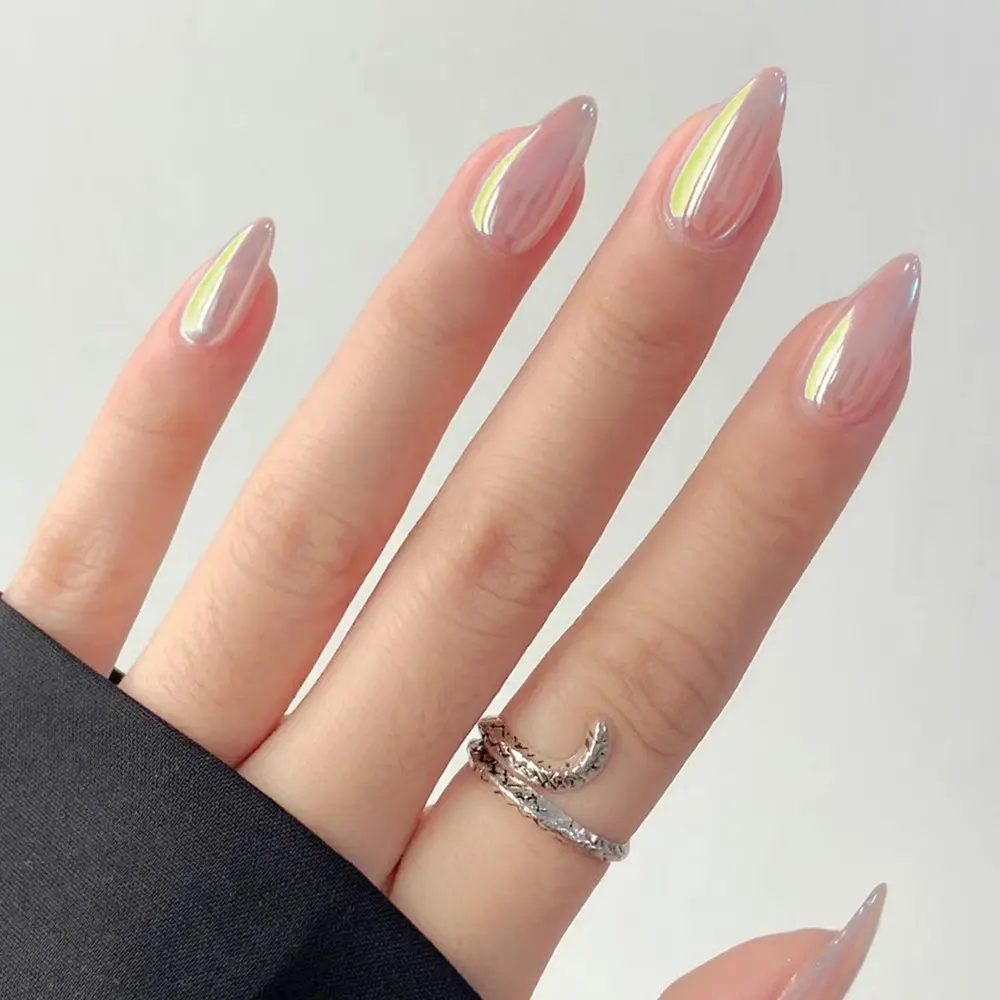 24pcs Almond Shape Glossy Finish Nails Nail Polish, Manicure, Nail Art Products, Long-Lasting Waterproof Design, Perfect for Daily Wear & Parties, Suitable for Women & Girls, Fingernail Polish
