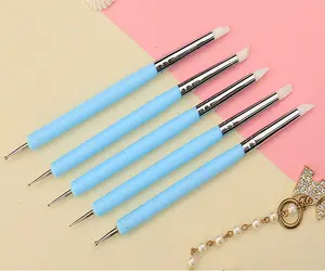 9Pcs Sculpting Tools Kit with 4Pcs Double-Ended Metal Ceramic Clay Ball Stylus Dotting Tools & 5Pcs 2 Way Silicone Polymer Embossing Paper Flower Indentation Tools for Mandala Painting