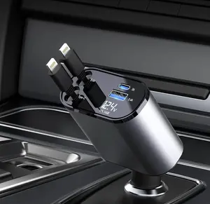 120w 4 IN 1 Retractable Car Charger USB Type C