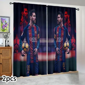 Semi-blackout curtains, featuring the Messi ball-handling tactical master pattern, suitable for bedrooms/living rooms/kitchens/hotels/gazing, celebrity-themed decorations, fan festival items, holiday gifts, and birthday presents.