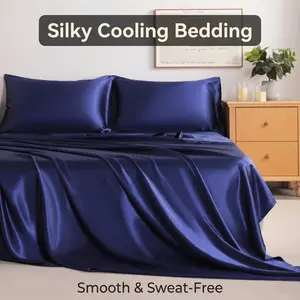 Bedsum Bedsum 3/4 Piece Satin Sheet Set, Ultra Soft Silky Cooling Bed Linens, Wrinkle Resistant Luxury Bedding with Envelope Pillowcases, OEKO-TEX Certified for Twin Twin XL Queen King