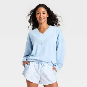 Women's Crochet Trim V-Neck Sweatshirt - JoyLab