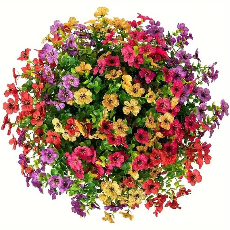 UV-Resistant Artificial Flower Bouquets (12/24pcs) - Outdoor Faux Floral Arrangements for Hanging Baskets, Farmhouse Vase Ornaments, Room Decor Plants, Boxes