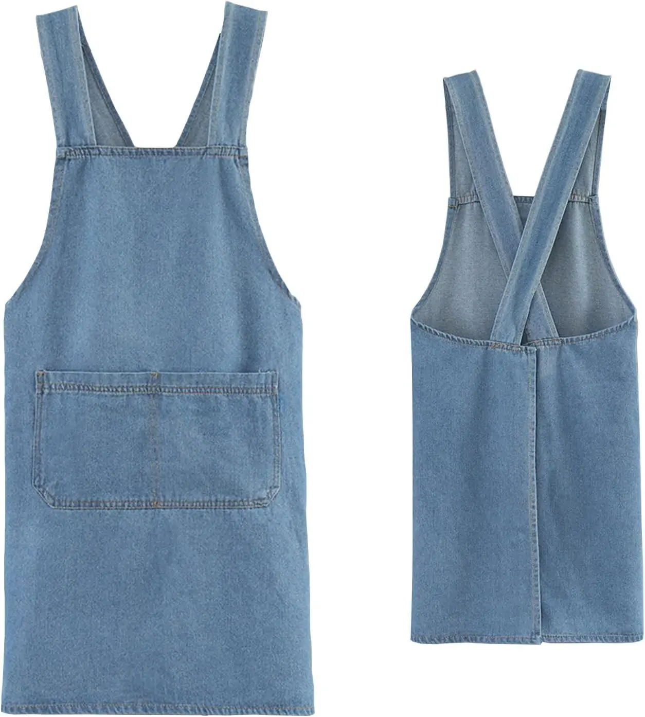 Cross Back Denim Apron with Front Pockets for Women Lightweight Adult Aprons for Gardening Painting Pottery Crafting Kitchen Cooking