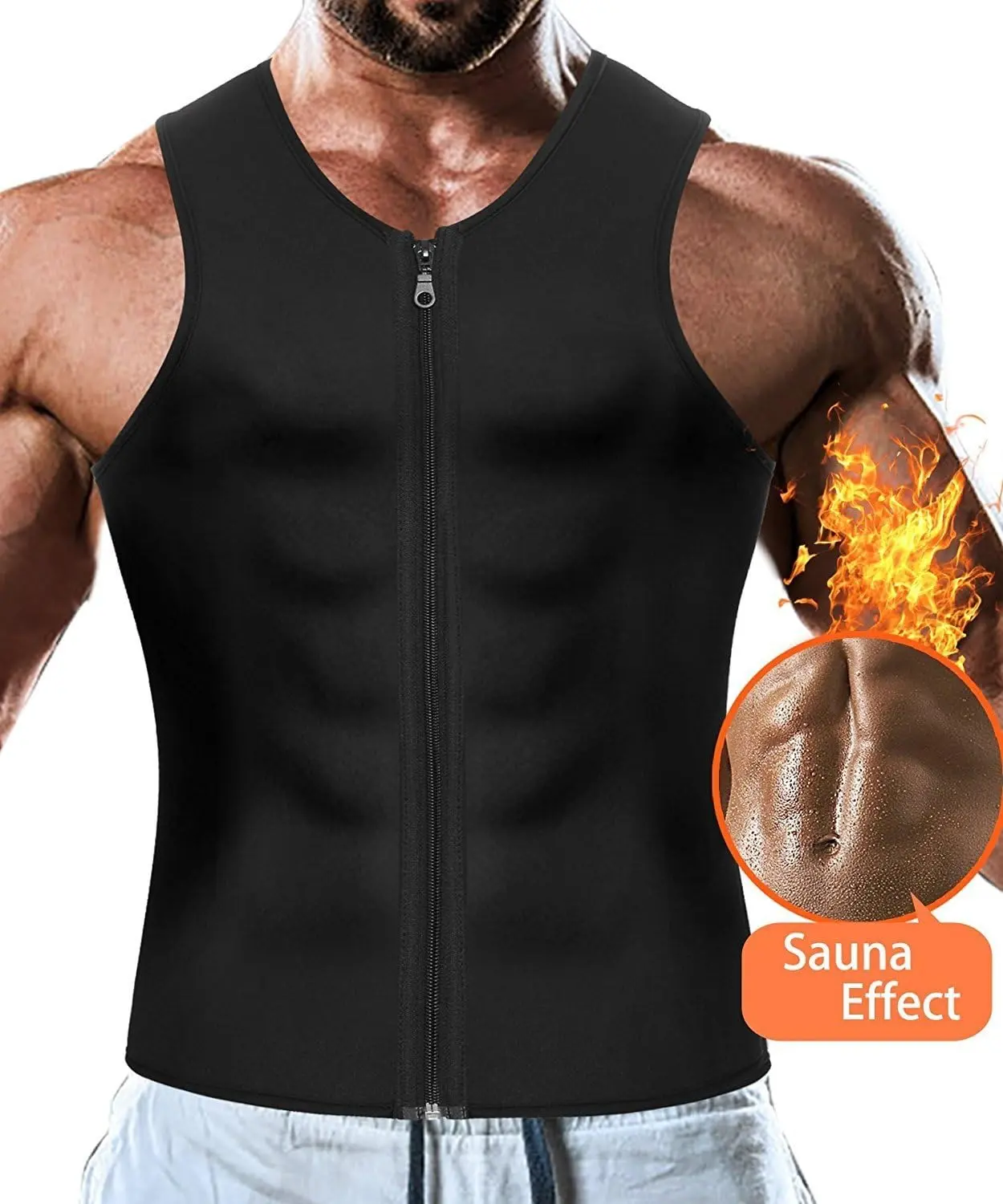 Men's Neoprene Sauna Vest - Zippered Compression Body Shaper, Stretchy Fabric, Yoga Gym Activewear, Yoga Sports Vest for Workout Fitness Athletic Use