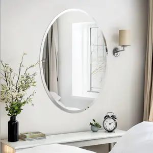 Frameless Oval Wall Glass Mirror Bathroom Silver Vanity Mirror Decor Minimalist