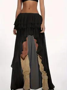 Boho Style Asymmetrical Long Dress, Layered Ruffle Hem Design, Perfect for Western Dance Performances & Party Wear