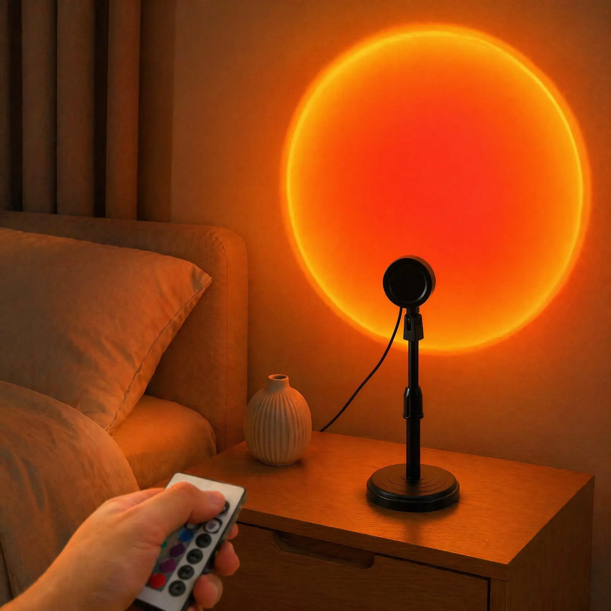 RGB LED Projection Lamp, 180°-Adjustable 4-Mode Remote Control Golden Hour Night Light for Bedroom, Whimsical Room Decor, Home Decor Items & Bedroom Inspo
