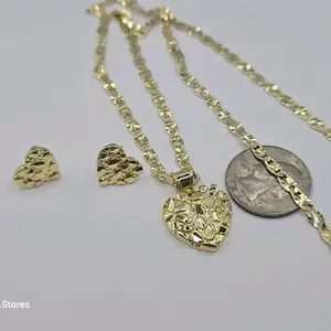 NUGGETS Heart MEDIUM  Fashion Style Set Chain with Earrings - Gold-Plated accessories UNISEX