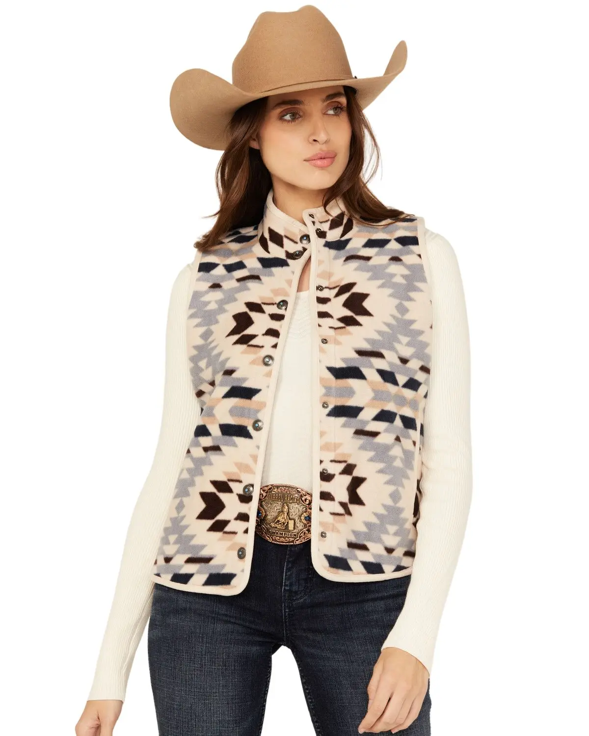 Shyanne Women's Women'S Southwestern Print Polar Fleece Vest - Srho24v6-Nat