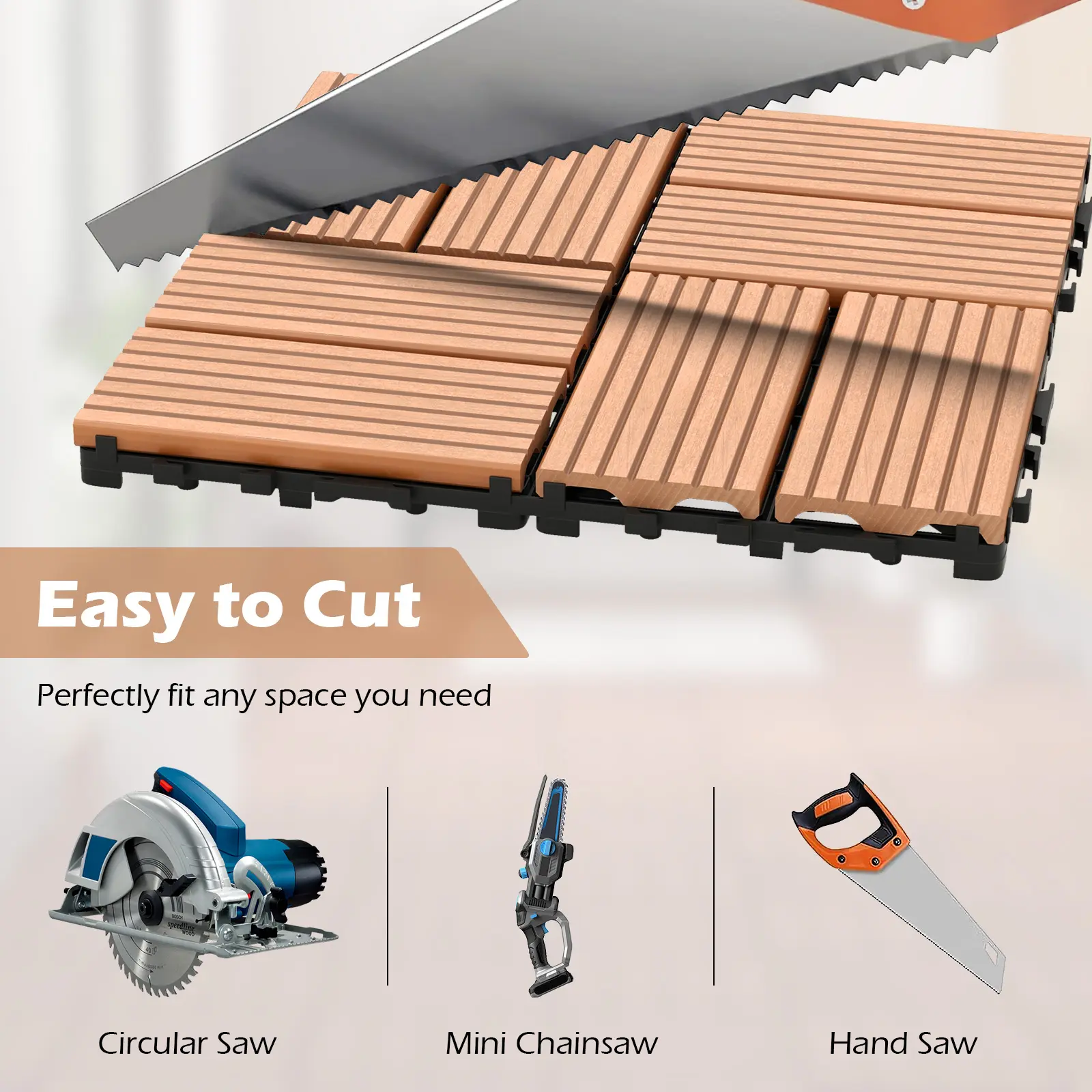 COSTWAY - 18 Pieces 12 x 12 Inch All Weather Interlocking Deck Tiles-Brown COSTWAY - 18 Pieces 12 x 12 Inch All Weather Interlocking Deck Tiles-Brown