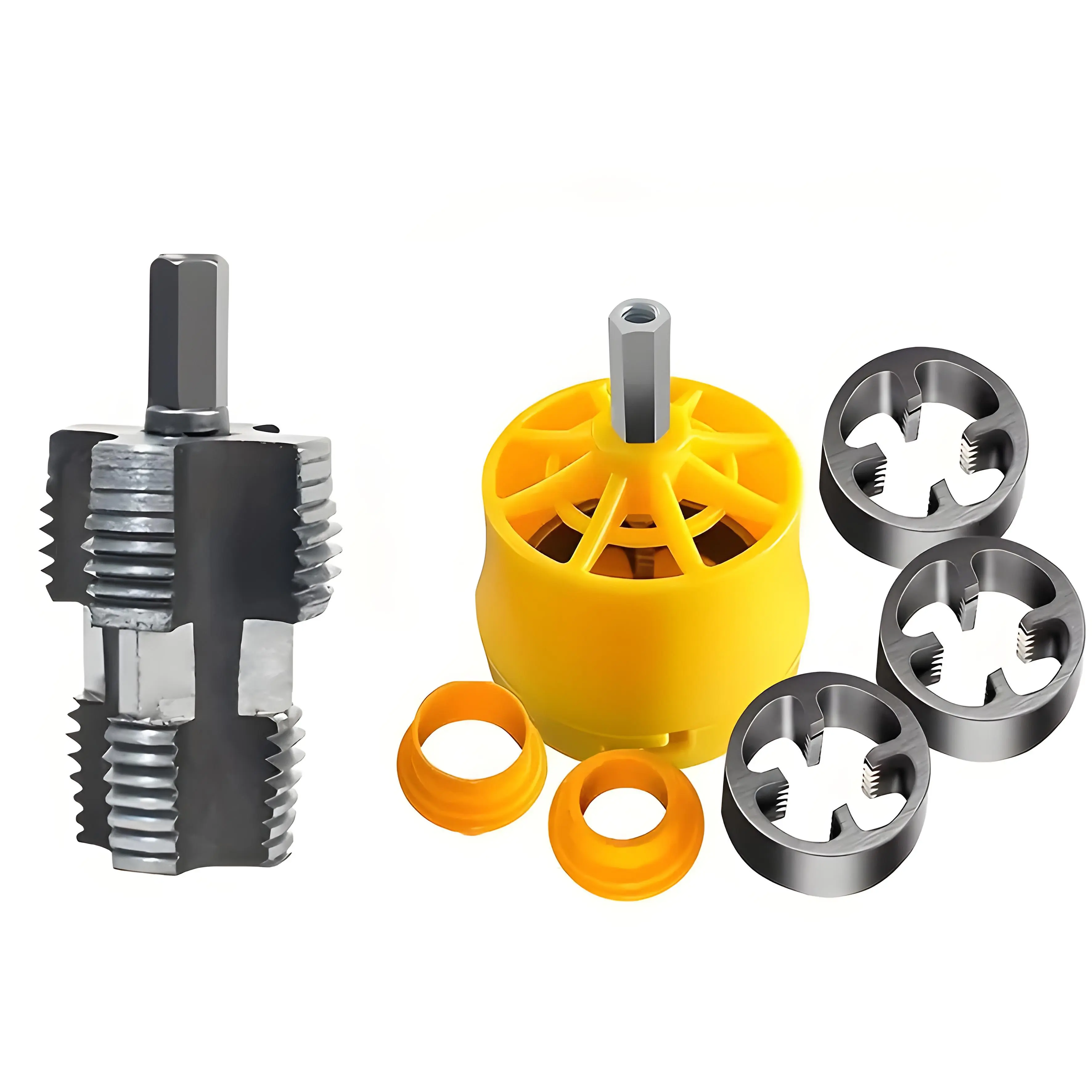 PVC Pipe Threading Tool Kit for Electric Drill Steel & Plastic Thread Tapping Bit Set Water Pipe Threading Iron Mold 1/2 3/4 1 Inch Sizes