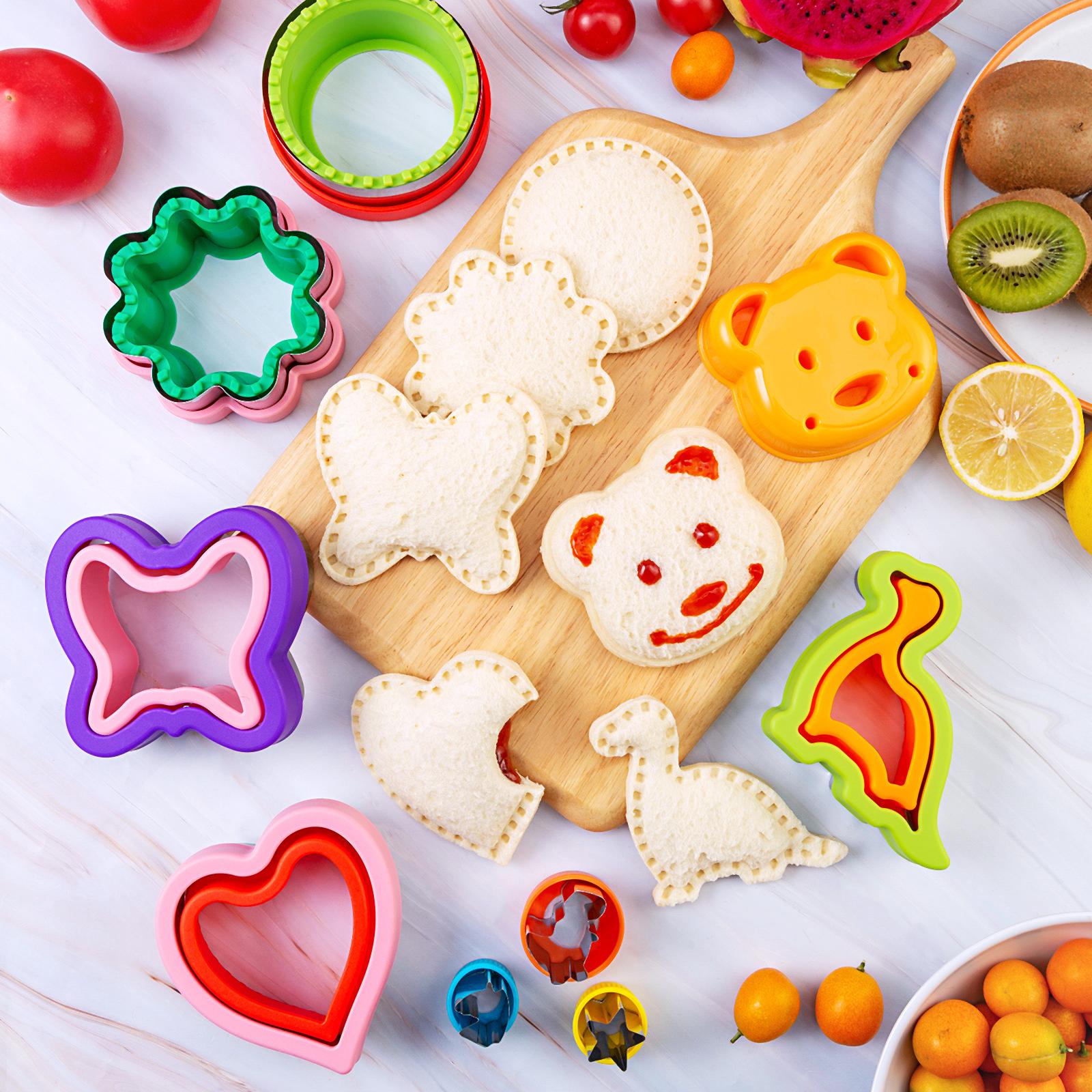 48Pcs Cute Shapes Sandwich Cookie Cutter Set with Food Picks Fruit Vegetable Cutter Mold for Kids Bento Box Lunch Box Creative Mealtime Fun