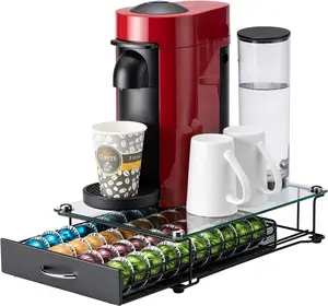 Vertuo Capsule Holder Drawer for  With Glass For Cabinet Vertuoline Pod Storage Rack For Counter (Class-40 PodsWith handle)