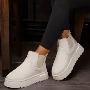 Women's Platform Elegant Short Boots Mid Calf Slip On Chunky Ankle Snow Booties Lined Snow Boots Shoes for Women Black Footwear