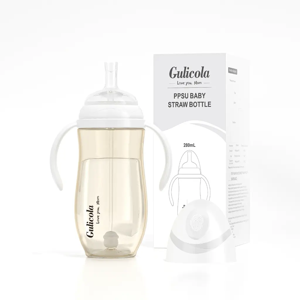 Gulicola PPSU Baby Sippy Cup,9oz Learning Drinking Bottle for Kids,Straw bottle with Handle and Gravity Ball,Leak-proof