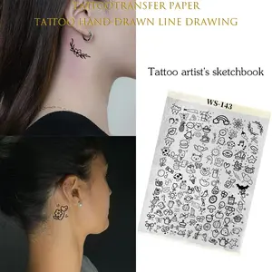 1pc A4 Mini Cute Small Pattern Tattoo Transfer Paper – Pre-designed Cute Templates, No Hand-Drawing Required, Compatible with Transfer Gel, Suitable for Arm/Back/Abdomen etc., Folder Packaging to Prevent Damage, Ideal for Tattoo Beginners and Enthusiasts