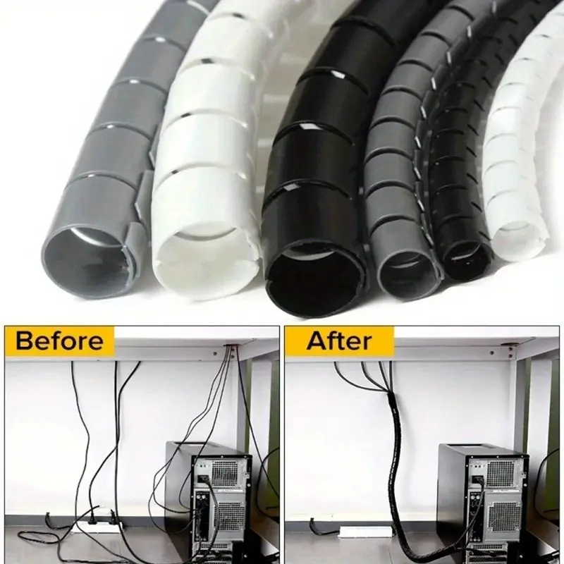 2M Flexible Spiral Cable Wire Protector Cable Organizer Computer Cord Protective Tube Clip Organizer Management Tools Cable Management Kit Home Under Desk Organizer 16/10mm