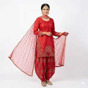 Red Color Farsi Salwar Pakistani Dress with Intricate Embellishments and Bead Details