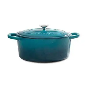 CrockPot Zesty Flavors 5 Qt  Round Enameled Cast Iron Dutch Oven in Ombre Teal
