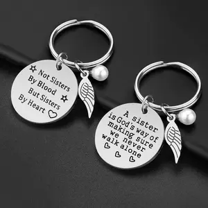 Personalized Sister Keychain Accessory with Pearl Wings Detail, Unique Keyring Gift for Birthday or Graduation