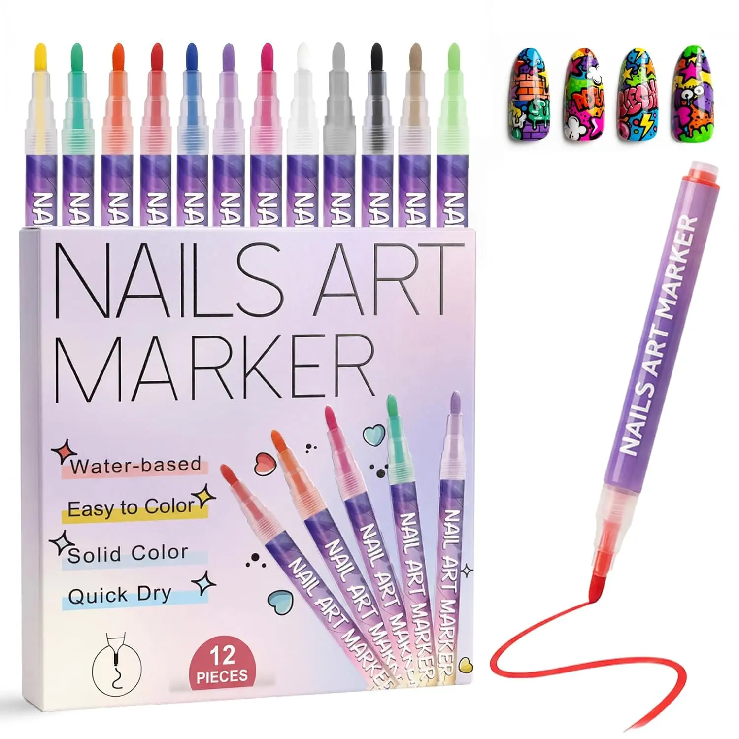 12-Color Numb Nail Art Pen Set with Broad Tip Quick-Drying Acrylic Paint for Bold Vivid Designs Waterproof Professional Manicure Tools Full Coverage Nail Polish Nail Care