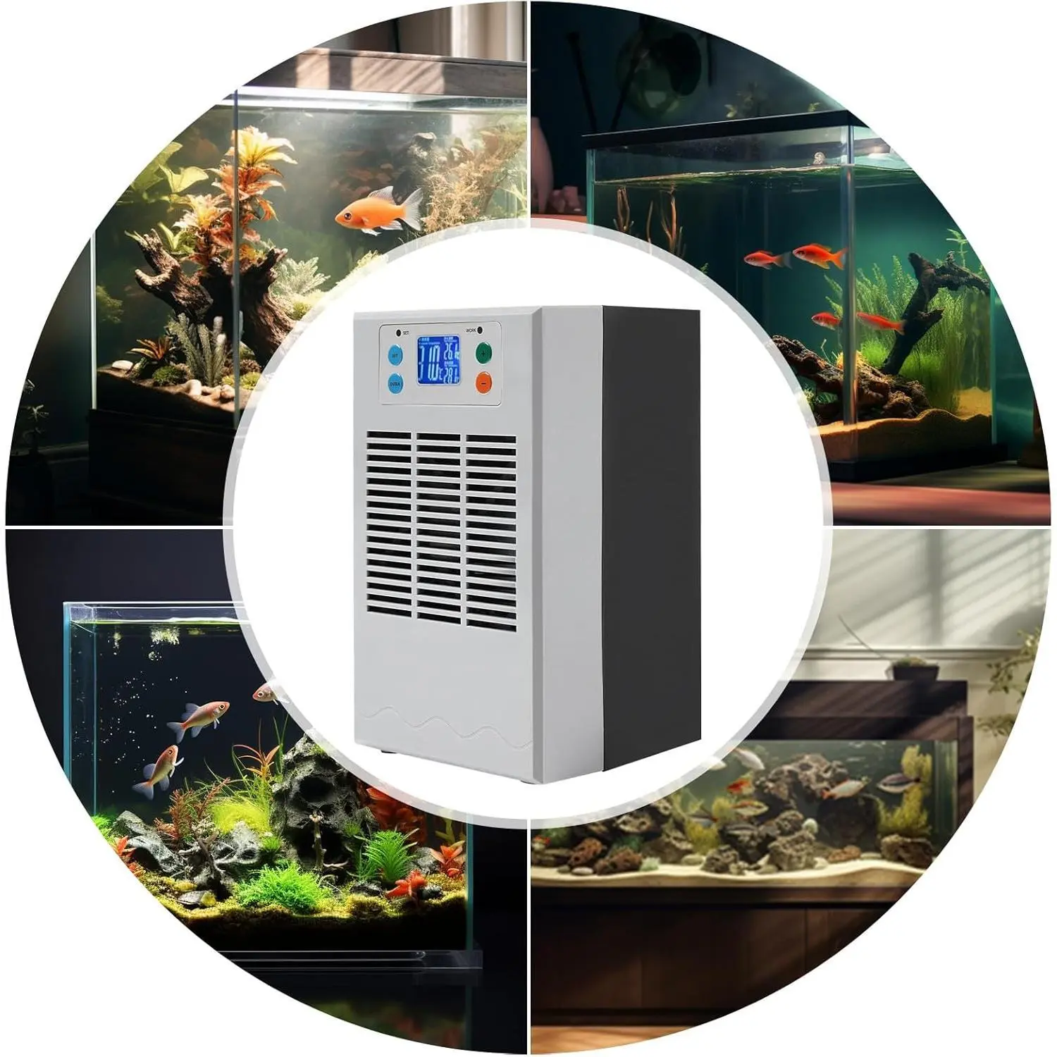 Aquarium Chiller 30L/7.93GAL Water Chiller for Fish Tank, 100W Aquarium Water Chiller with Circulation Function Constant Temperature and Low Noise for Fish Tank, Axolotls, Coral Reef Cooling Automatic