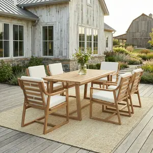 [Bellemave] 7-Piece Outdoor Dining Set, 1 Patio Table & 6 Armchair, Modern Outdoor Furniture Set for Patio, Backyard, Garden
