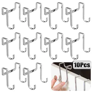 10Pcs Multiple Use Over Cabinet Hook Stainless Steel Over Door Hooks Double S Shaped Hooks Towel Hook Door Hanging Organizer for Kitchen Bathroom Wardrobe Door