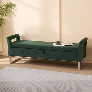 [Bellemave]67.91"Wide Velvet Storage Soft Bench with Armrests  for Living Room, Entryway and Bedroom. GREEN
