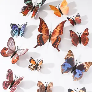 12pcs 3D Butterfly Shaped Sticker, Cute Butterfly Wall Sticker, Art Decal For Home Decoration, Decorative Wall Sticker