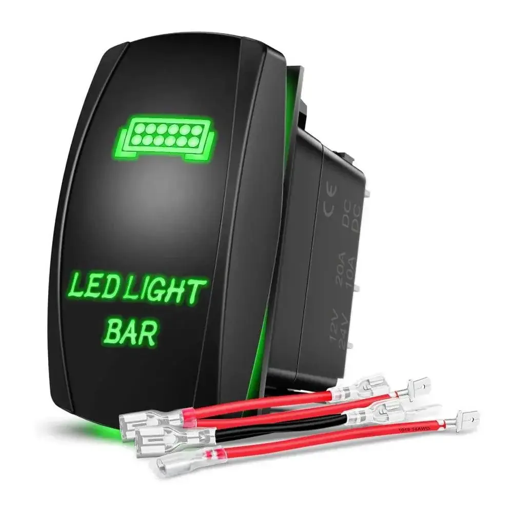 5Pin Laser On/Off LED Light Bar Rocker Switch Green, Laser Etch, Led Illuminated