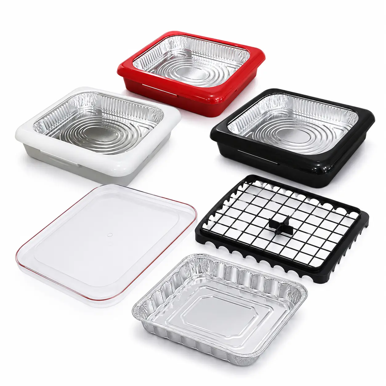 2-in-1  Pan  with Lid, Reusable Serving Tray  Half Size Aluminum  Pans, Removable Riser Insert, Portable Food   Potlucks, Parties, BBQ, Picnics, Catering, Buffets & Holiday Dinners, Red White Black