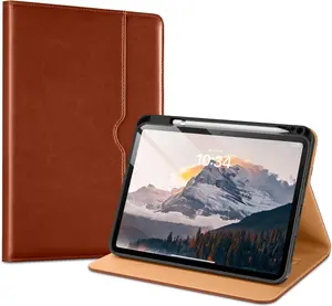 Apple Case for iPad A16 11th Gen 11 Inch 2025 & iPad 10th Gen 10.9 Inch 2022 Leather Smart Folio Cover with Pencil Holder Hand Strap Auto Sleep Wake Brown ESI Tablet Protection